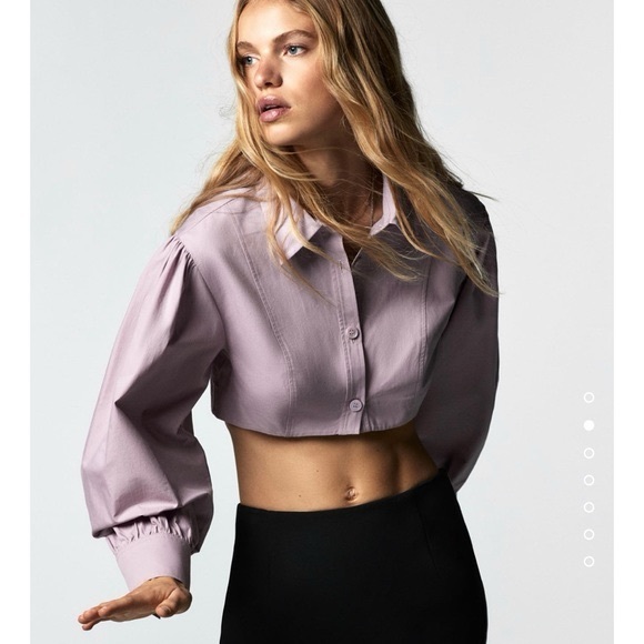 ZARA VOLUMINOUS POPLIN LAVENDER BLOUSE - Picture 4 of 6